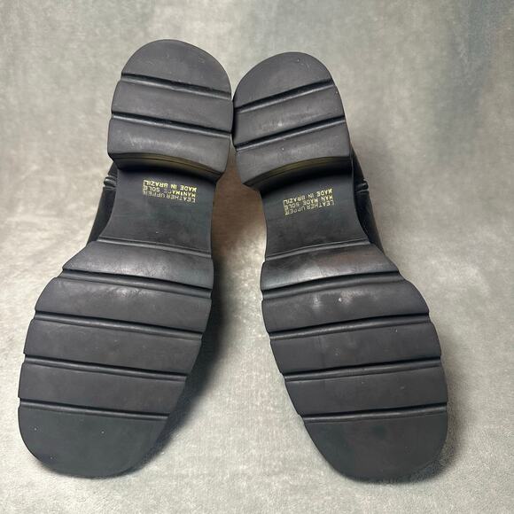 New Terrain Zip Ankle Boots Women Sz 7.5M Black Leather Chunky Heel Grunge Goth - Picture 10 of 16